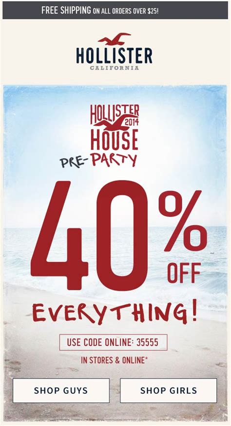Visit the www. . Hollister coupons 10 off 40